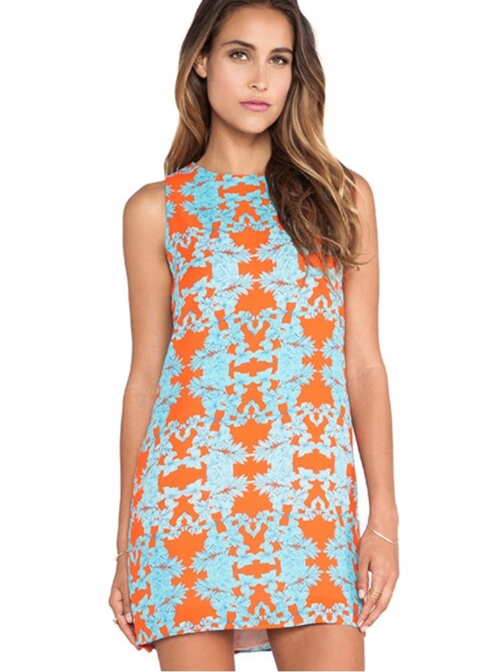 Eight Sixty Ohana Shift Dress Blue Orange Silky Feel Lined Size Medium